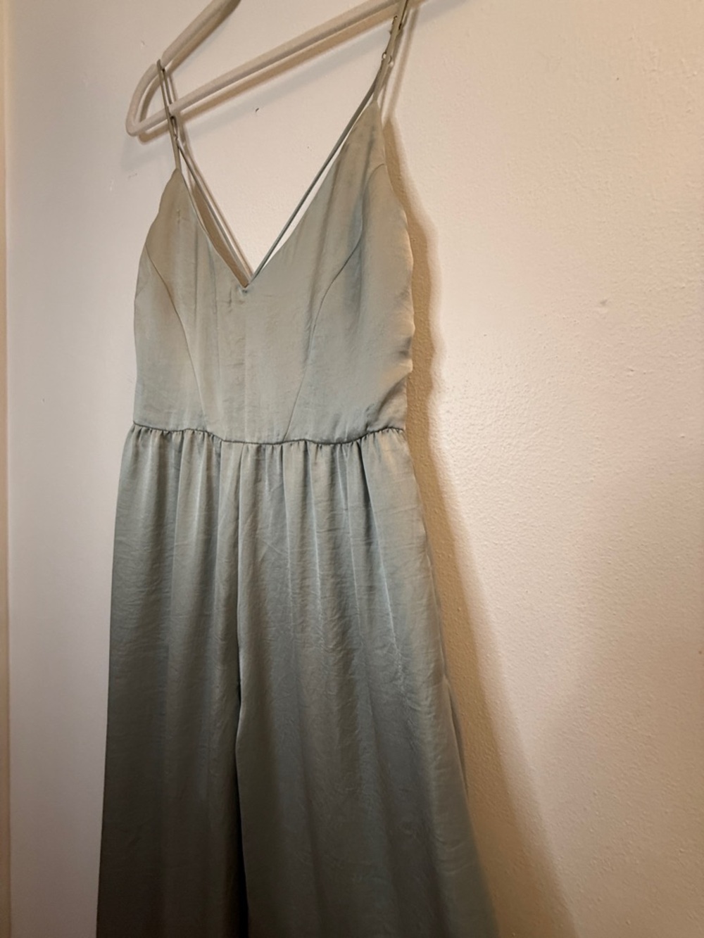 NWT Zara Pale Mint Satin V-Neck Spaghetti Strap Maxi Dress - Picture 3 of 6